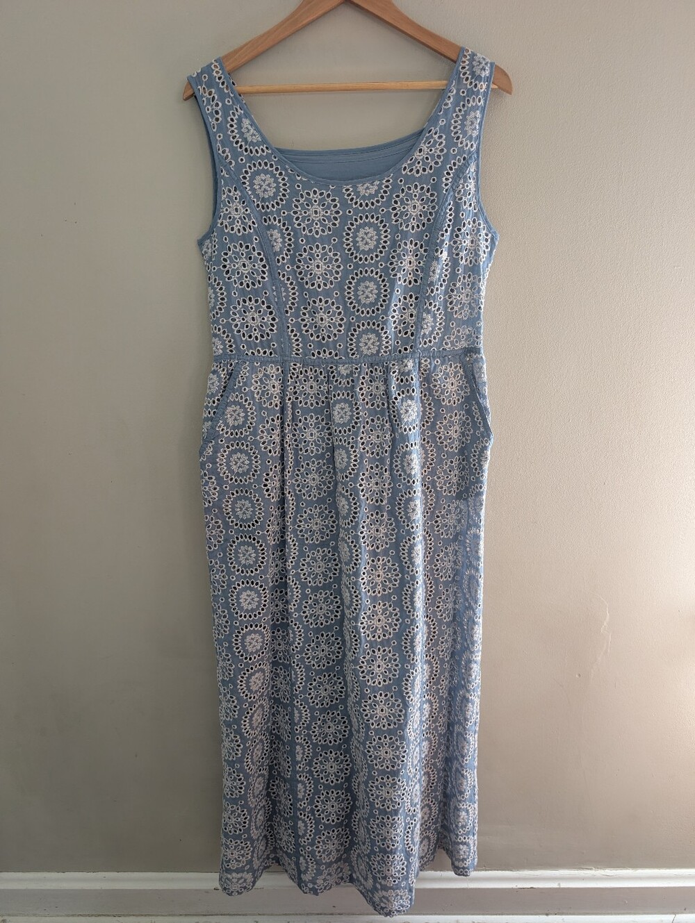 Wrap London Blue Eyelet Lace Maxi Dress Size 8